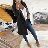 New Women Long Sleeve Turn Down Collar Outwear Jacket Wool Blend Coat Casual Autumn Winter Elegant Overcoat Loose Plus Size