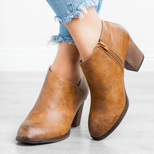 Handmade Pointed Ankle Women Boot Square  Heel Autumn To Winter