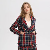 Ladies Long Sleeve Plaid Pattern Blazer With Button