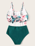 Tropical Float Top With Ruched Bikini