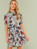 Frill Trim Floral Blouson Dress