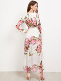 Surplice Neckline Florals Self Tie Chiffon Dress