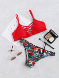 Floral Print Crisscross Bikini Set