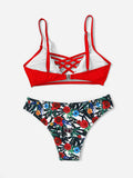 Floral Print Crisscross Bikini Set