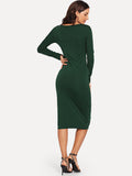 Deep V Neck Twist Front Split Dress