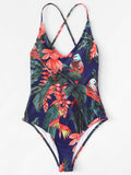 Tropical Print Criss Cross Back One Piece Swimwear