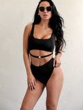 Buckle Detail Top With High Waist Bikini Full Set