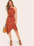 Tulip Hem Polka Dot Belted Cami Dress