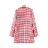 V Neck Elegant Plaid Long Sleeve Female Outwear Coat