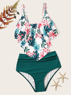 Tropical Float Top With Ruched Bikini