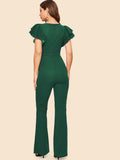 70s Layered Sleeve Belted Flare Leg Jumpsuit