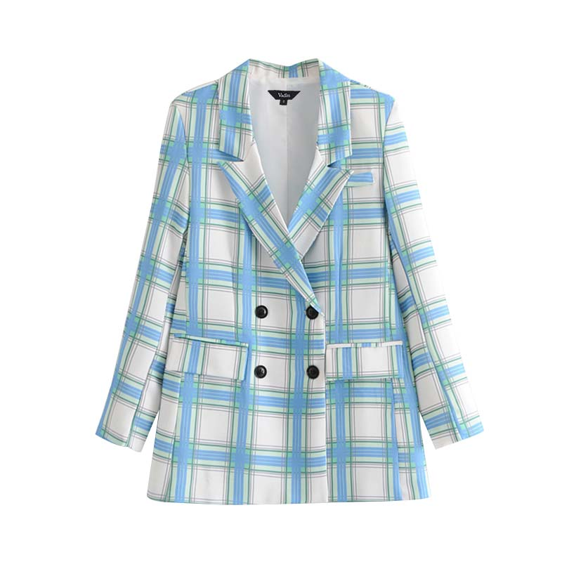 Plaid Cotton Long Sleeve Double Breasted Vintage Outwear Coat