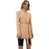 Gorgiouse  Commute Camel Suit Collar With A Dark Buckle Belt Fashion Women's Slim Suit Jacket