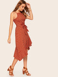 Tulip Hem Polka Dot Belted Cami Dress