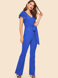 70s Layered Sleeve Belted Flare Leg Jumpsuit