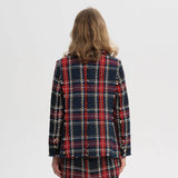 Ladies Long Sleeve Plaid Pattern Blazer With Button