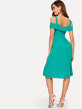 Perfect Summer Foldover Cold Shoulder Button Through Belt Dress