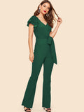 70s Layered Sleeve Belted Flare Leg Jumpsuit