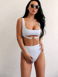 Buckle Detail Top With High Waist Bikini Full Set