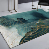 Abstract Green Golden Strip Floor Painting Pattern Anti slip Carpet