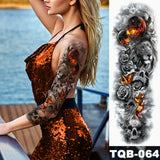 Large Arm Sleeve Tattoo Midnight Leopard Beauty Girl Waterproof Temporary Tatto Sticker Moonlight Rose Full Skull Tatoo Women