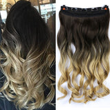 MUMUPI Clip In Hair Extension Ombre 24 Inches Blonde Black Full Head Synthetic Natural Curly Wavy Hairpiece Hair Pieces Headwear