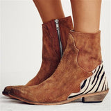 Flock Square Zebra Pattern Ankle Winter Ankle Boot With Zipping