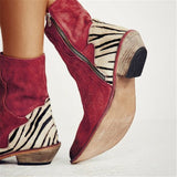 Flock Square Zebra Pattern Ankle Winter Ankle Boot With Zipping