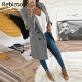 New Women Long Sleeve Turn Down Collar Outwear Jacket Wool Blend Coat Casual Autumn Winter Elegant Overcoat Loose Plus Size