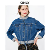 ONLY Women's Plaid Splice Pleated Short Denim Jacket | 118354510