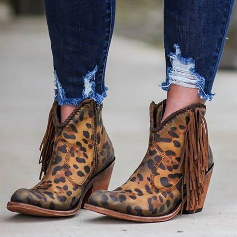 Leopard Slip-on  Deep  V Style High Heel Lady Shoe