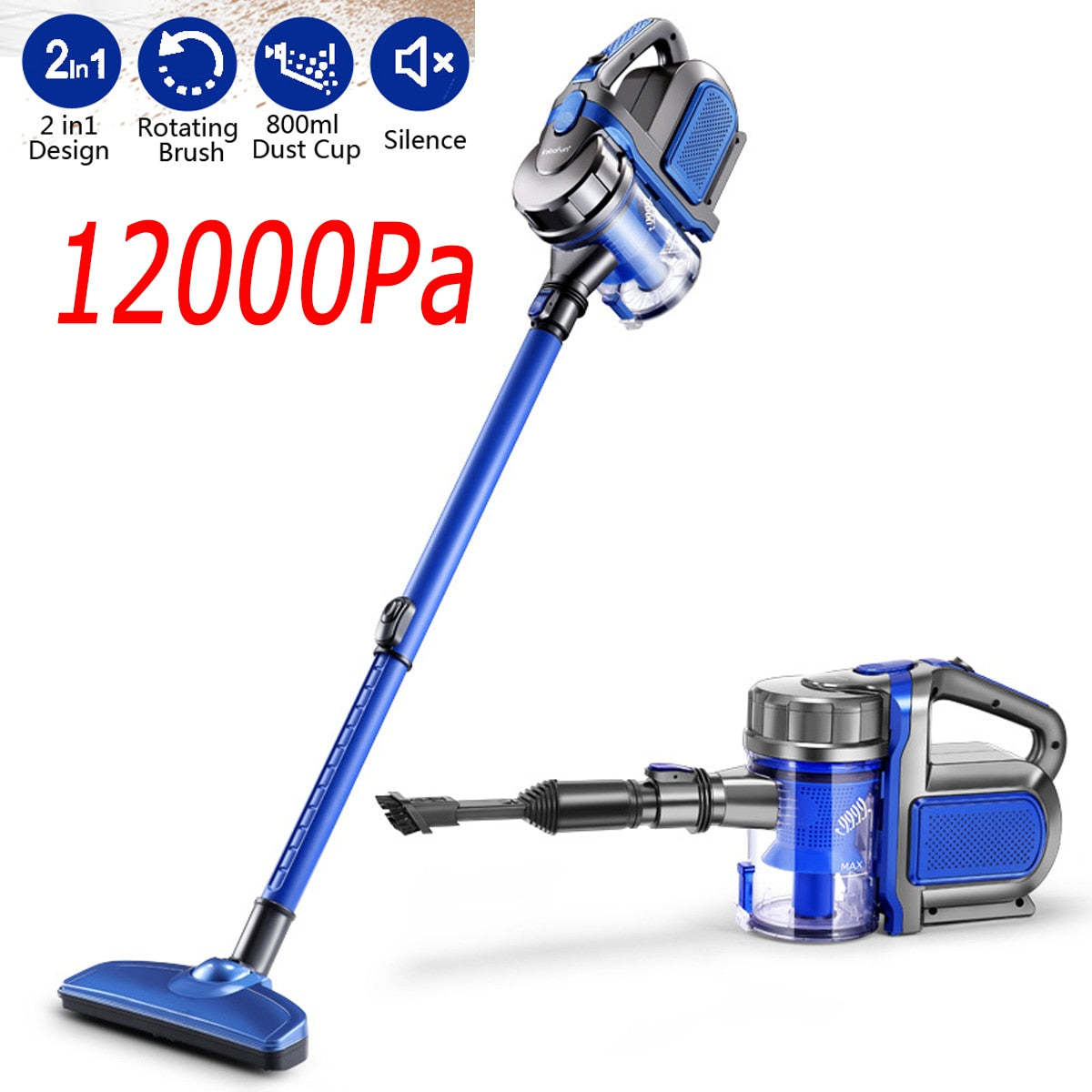 Protable 2 In 1 Handheld Cordless Vacuum Cleaner Cyclone 12000Pa Strong Suction Dust Collector Handheld Vacuum Cleaner