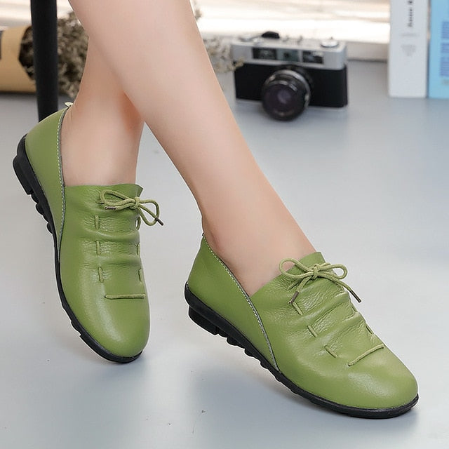 Spring To Winter Girls Pure Leather Lace Up Pleated Flat Rubber High Street Shoe
