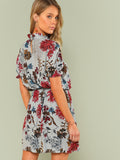 Frill Trim Floral Blouson Dress