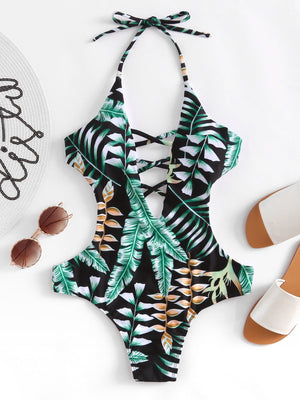 Tropical Plunge Neckline Monokini