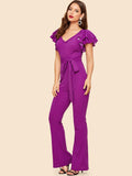 70s Layered Sleeve Belted Flare Leg Jumpsuit