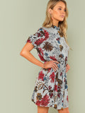 Frill Trim Floral Blouson Dress