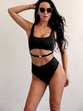 Buckle Detail Top With High Waist Bikini Full Set