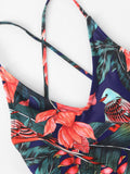 Tropical Print Criss Cross Back One Piece Swimwear