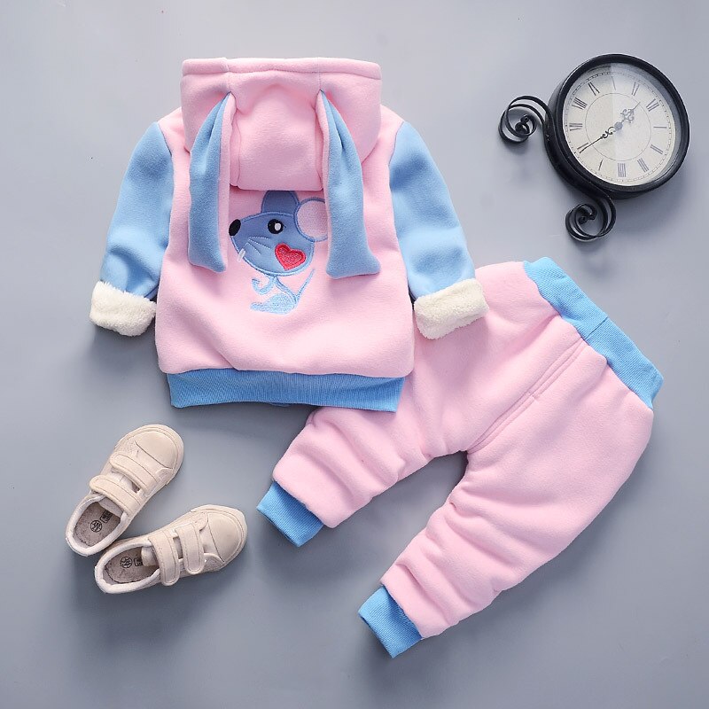 Small Girls Cotton Two Piece Pink Winter Fashion And Protection