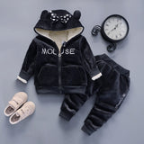 Cashmere Hooded Children Two Piece Winter Pants Suit