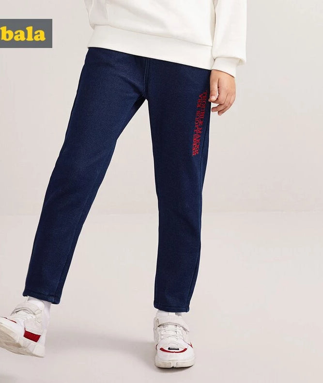 Fleece Lined Pull On Slim Fit Teenage Girl Embroider Jeans