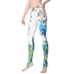 Peacock Crane Printed Yoga Pants Women Tight Waist