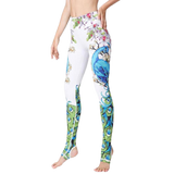 Peacock Crane Printed Yoga Pants Women Tight Waist