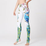 Peacock Crane Printed Yoga Pants Women Tight Waist