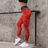 Letter Printed Women Sport Leggings Waisted Push Up Yoga Pants