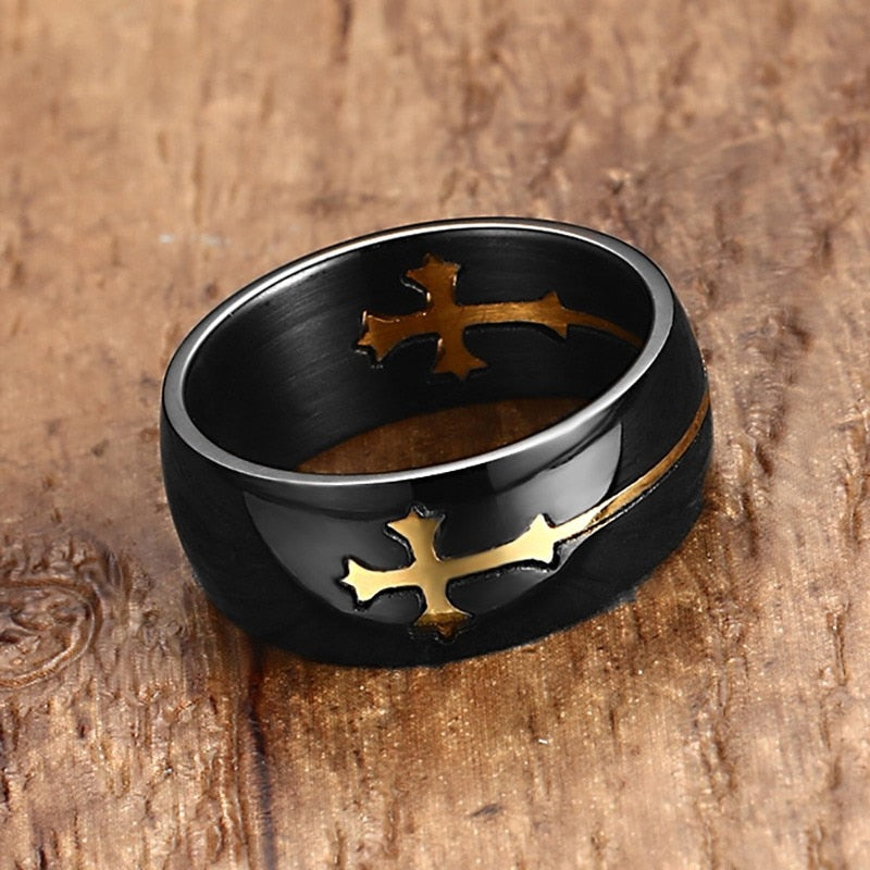 Stainless Still Quick Removable Men Curve Cross Ring