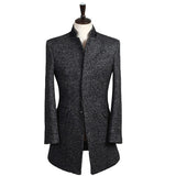 Woolen Trench Dark Gray Men Long Business Coat