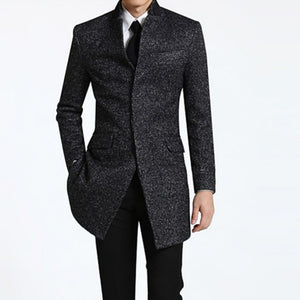 Woolen Trench Dark Gray Men Long Business Coat