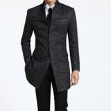 Woolen Trench Dark Gray Men Long Business Coat